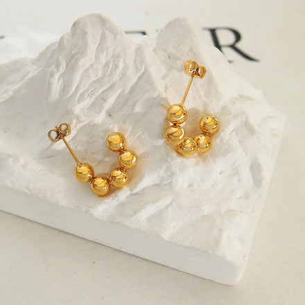 Personalized Retro Small Round Bead Splicing C-shaped Earring Design Stainless Steel Gold Plated Earrings