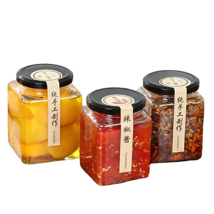 Factory Price Empty Square Glass Jar Chili Sauce Jars 50ml- 730ml Food Storage Container Honey Glass Jar With Metal Lid