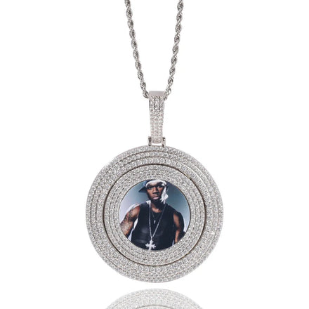 Hip Hop Iced Out Round Photo Pendant Personalized Memory Medallion Necklace Custom Jewelry