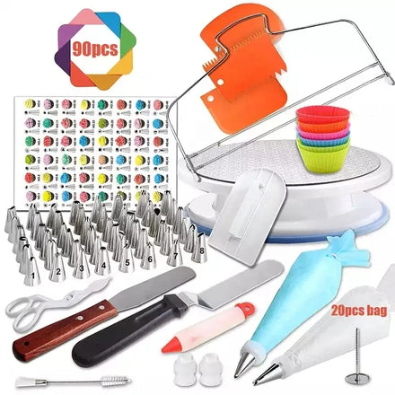 Multifunctional 90 Pcs Cake Decorating Supplies Kit Baking Set with Spatula Smoother Pastry Tools Professional Cake Decorating