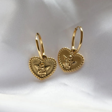 Fenny 18K PVD Plated Permanent Classic Heart Angel Huggie Earring for Women Wholesale Stainless Steel Ladies Jewelry