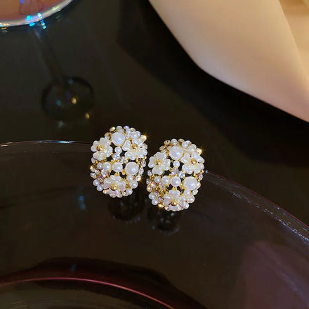 GT Gold Plated Shell Flower C Shaped Earrings for Women Party Jewelry Earrings for Party