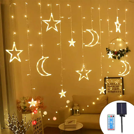 Solar String Light Star Moon Eid Mubarak Ramadan LED Curtain Fairy Light Holiday Lights for Outdoor Indoor Christmas Patio