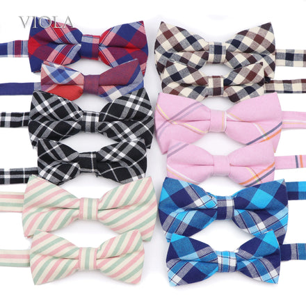 Nice Plaid Strited Parent-Child Bowtie Sets Cotton Kids Pet Men Boy Butterfly Party Dinner Daily Casual Bow Tie Gift Father Son