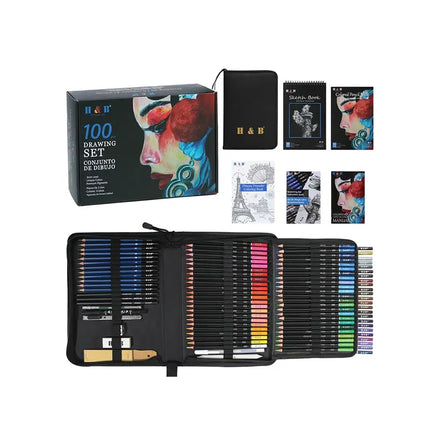 H & B 100pcs Art Drawing Set and Colored Pencils Sketch Set