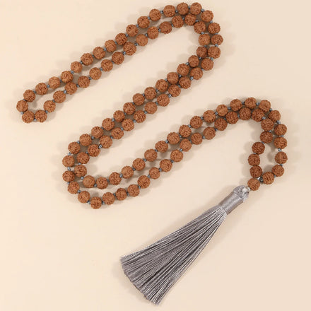 108 Rudraksha Beads Mala Vajra Bodhi Tassel Necklace 6MM Prayer Beads Meditation Necklace