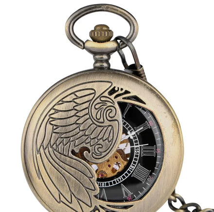 Hollow Manual Phoenix Watches Key Chain Retro Roman Mechanical Pocket Watches