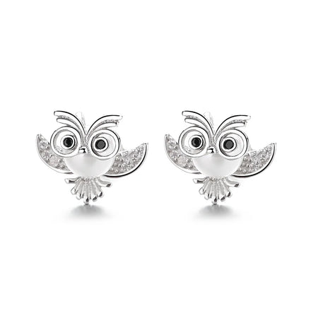 Real Silver 925 Pearl Stud Earrings Cute Owl Design Ear Jewelry for Kids Daily Wear