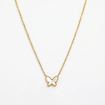 Fenny 18K PVD Plated Waterproof Simple Dainty Shell Butterfly Pendant Necklace Gift for Women Stainless Steel Jewelry Wholesale