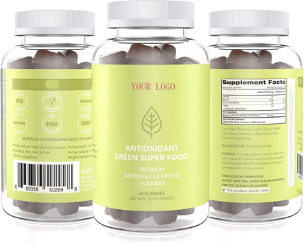 OEM Supplements Moringa Oleifera Leaf Powder 60-Gram Gummy Candy Customizable Shapes Flavors Adult Immunity Support Custom Brand