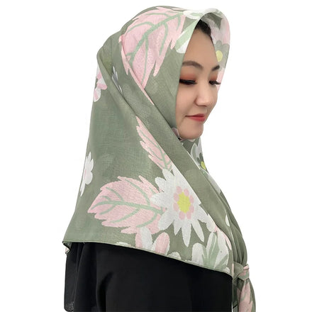 Kilang Tudung Bawal 100% Polyester Cotton Voile Tudung Hijab Soft square 115x115 Voile Premium Scarf Printed China