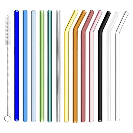 25cm 8mm Reusable Colorful Extra Long Glass Straw Shatter Resistant