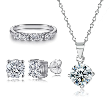 Indian Africa Shine Wedding Engagement Ring Earrings Necklace Luxury Design Bridal Zircon 925 Sterling Silver Jewellery Set