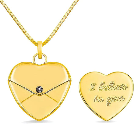 Customized Logo I Believe in You Printed Heart Shaped Locket Pendant Necklaces 18K Gold Plated Stainless Steel Necklace