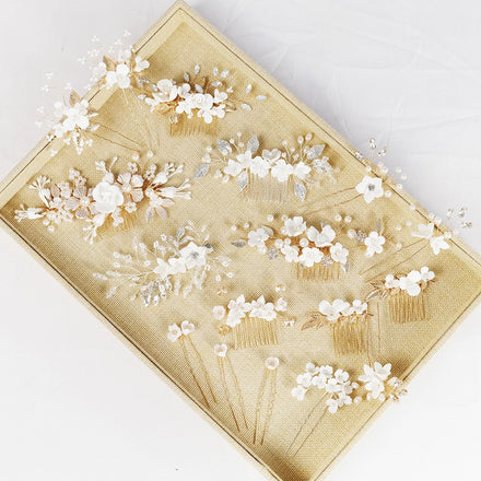 Elegant Pearl Crystal Wedding Hair Comb Pins Bridal Flower Headpiece Hair Accessories for Women Ornaments Jewelry for Brides