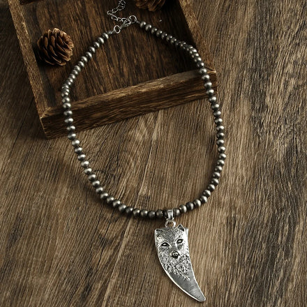 Fashion Vintage Jewelry 6mm Gray Drawing Navajo Pearl Turquoise Stone Drop Alloy Heart Flower Pendant Necklaces Western Jewelry