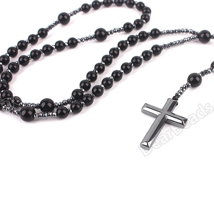 Wholesale Stone Crystal Catholic Rosary Beads Necklace Beaded Black Rosary Necklaces Jewelry for Women Men