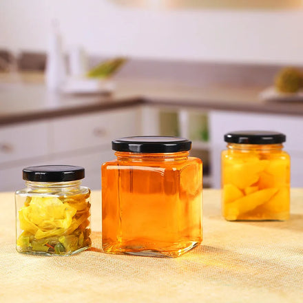 High Quality Clear Square Glass Pickles Bottle Empty Fruit Preserves Chili Sauce Storage Jar