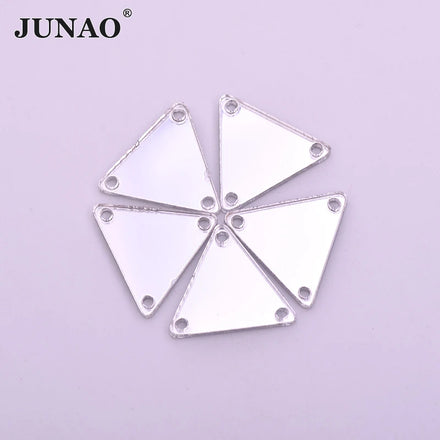 JUNAO 100pcs Mirror Rhinestones 16*16mm Wholesale Gold Acrylic Strass Triangle Acrylic Crystals for Garments