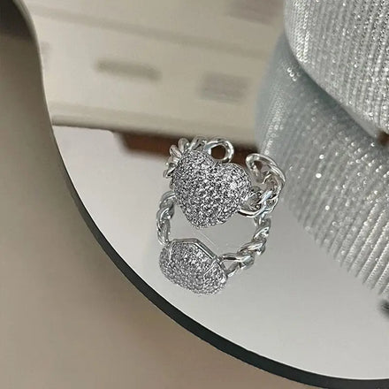 GT Heart Diamond Engagement Wedding Rings Copper Jewelry Ring for Girl
