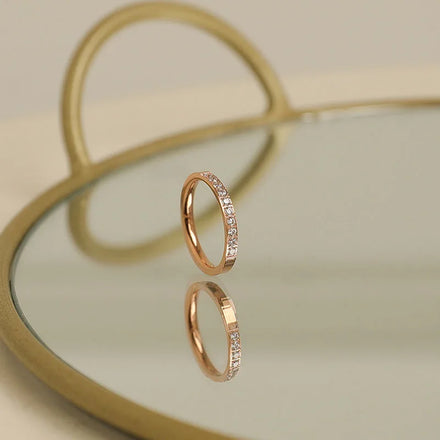 Anillo 18K Gold Plated Stainless Steel Non Tarnish Free Jewelry Rings Microencrusted Zircon 2mm Width Fashion Jewelry Rings
