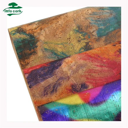 INFOCORK Custom Portugal Printed Flower Pu Cork Roll - T/C Backing Replaceable Natural Synthetic Leather | for Cork Bags