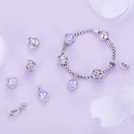 925 Sterling Silver Purple Infinite Love Hanging Bead Heart Pendant Charms for Women Bracelet Necklace DIY Fine Jewelry