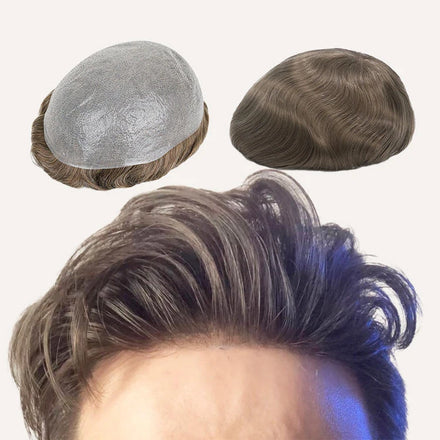 HS1V Mens Invisible V-loop Front Hair Replacement System Thin Skin Toupee with Virgin Remy Human Hair