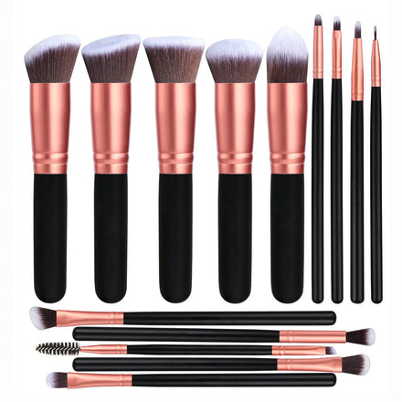 14pcs Rose Gold Professional Makeup Brush Set Premium Synthetic Foundation Blush Eye Shadow Groove Tools for Face