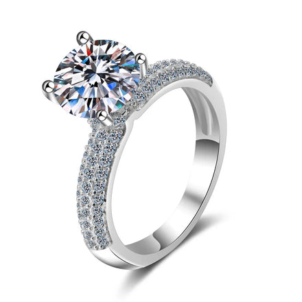 Fine Jewelry 925 Sterling Silver Double Rows Stones Platinum Plated Moissanite Diamond Wedding Ring Jewelry