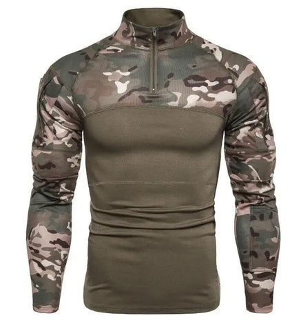 Custom Manufacturers Outdoor Quick Drying Camo Long Sleeves T-shirt Mens Stand Collar Tactical T-Shirts