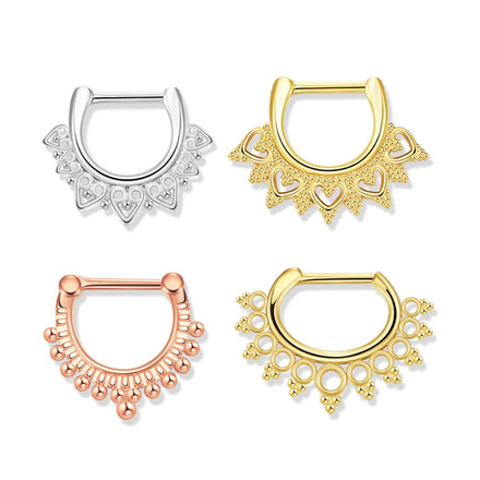 316L Surgical Steel Septum Clicker Ring Bohemian Hollow Heart Tribal Nose Hoop Piercing Jewelry Hypoallergenic Silver Gold Women