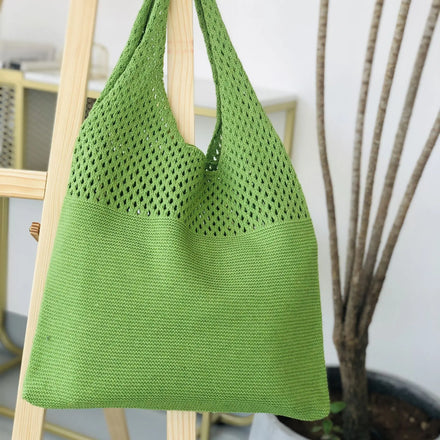 Wholesale Women's Vintage Knitted Hollow Casual Knit Big Hand Bags Ladies Solid Color Tote Shoulder Bags