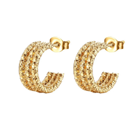 Wholesale Stainless Steel Half Hoop 6mm Wide Earring Gold Plated Earrings Jewelry for Women China Manufacturer Factory Supplier