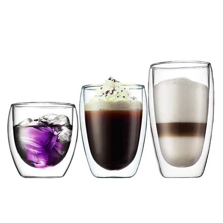 Thick Glasses 80ml 150ml 250ml 350ml 450ml 650ml for Hot and Cold Drink Heat Resistant Borosilicate Double Wall Glass Coffee Cup