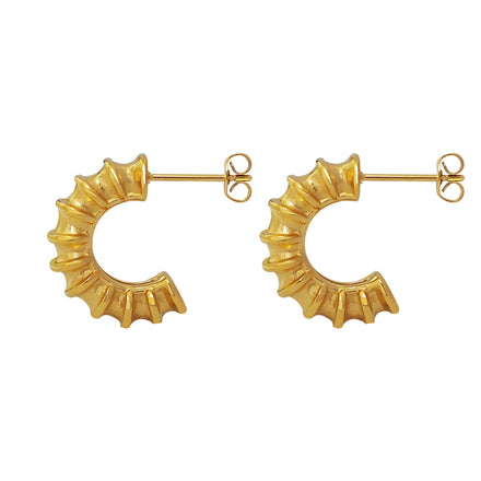 French Popular Tarnish Resistant Stainless Steel 18K Gold Plated Bamboo Shaped C Hoop Earrings for Women Daily Wear