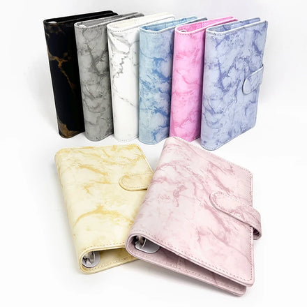 Business Notebook 6 Ring Binder Spiral Planner Work Agenda Journal Budget Binder Marble Print Pu Leather Cover A5 A6 Binder