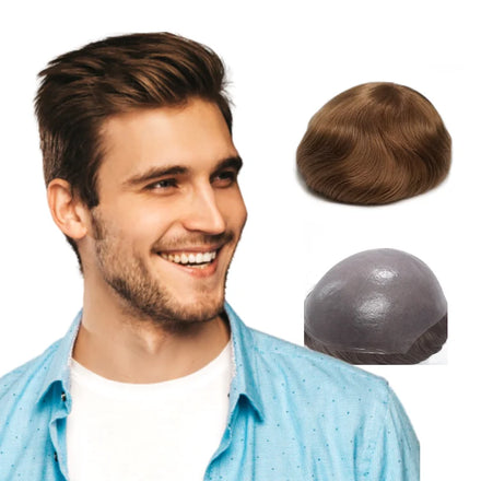 HS25V Hair 0.02mm 90% Density ultra Thin Skin Pu Base Hair Replacement Systems Indian Human Hair Toupee for Man
