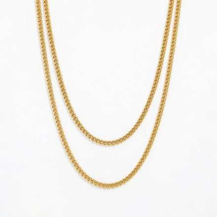 Fenny 18K PVD Plated Waterproof&No Fade Fashion Double Basic Flat Side Chain Necklace Stainless Steel Jewelry Wholesale