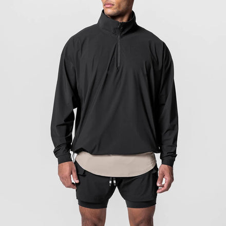 Men Athlete Clothing Water Proof Pocket Half Zip Pullover Light Weight Soft Black Windbreaker