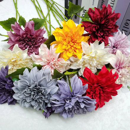 S0296 Cheap Price Wedding Home Decoration Faux Flowers Fake Dahlia Flowers Silk Floral Red White Artificial Flower Dahlia