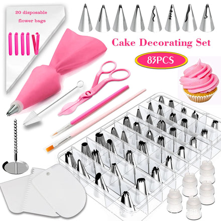 Factory Direct 83-Piece Cake Decorating Tools Kit Plastic Pastry and Icing Piping Nozzles Tips for Baking MOQ 2 Sets