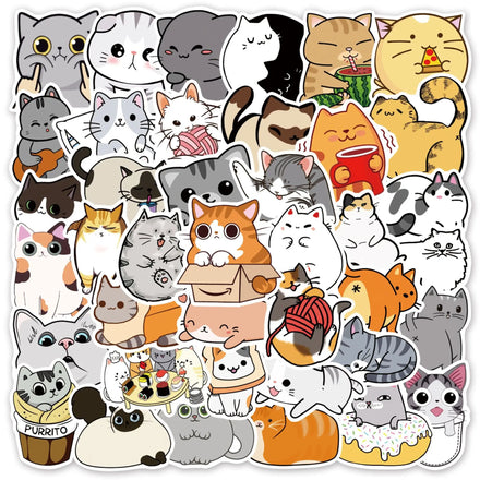 Funny Cartoon Kawaii Cat Stickers for Laptop Phone Car 50Pcs Waterproof Vinyl Kitty Stickers Bag