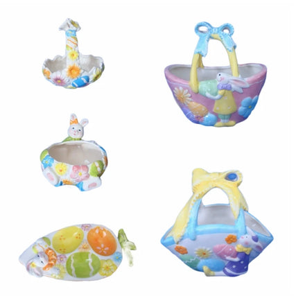 Custom Wholesale Personalized Easter Mother's Day Christmas Cute Bunny Ceramic Fruit Baskets Bread Baskets Snack Bowls Custom