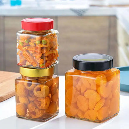 Square Food Grade Honey Chili Glass Jar Sauce Glass Bottle Kitchen Storage Container for Jam Pickles
