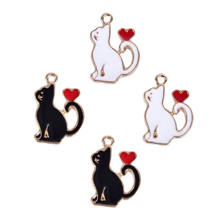Wholesale Cute White Black Cat Shape Metal Pendant Jewelry Bead Romantic Love Keychains Necklace Bead