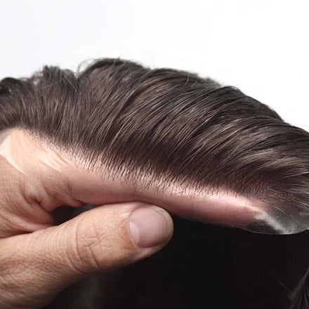 Stock Ultra Thin Skin 0.02-0.03mm V-looped 100% Real Human Hair Replacement Men Toupee for Men