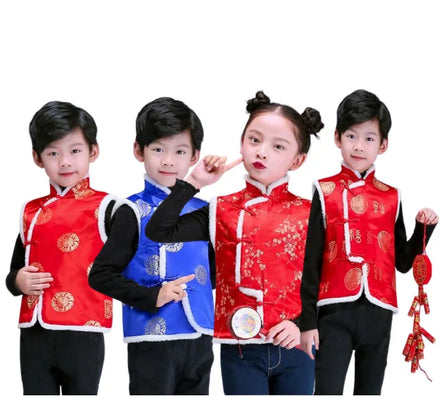 Ecowalson New Year Tang Suit Traditional Chinese Clothing for KIDS GIRL BOYS Kung Fu Clothes Birthday Party Hanfu Blouse