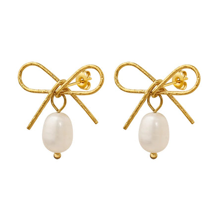New Sweet Earrings Bow Design Fashion Stainless Steel Earrings With Fresh Water Pearl