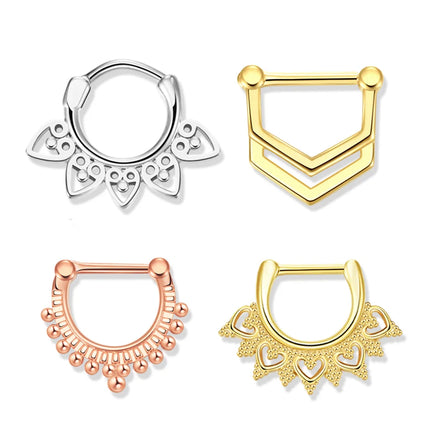 Stainless Steel & Copper Combined Septum Ring Set Dainty Heart Charm Hinged Clicker Nose Piercing Jewelry Hypoallergenic